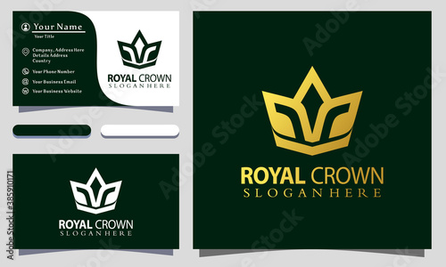 Luxury Royal Crown Vintage logo design vector illustration, business card template