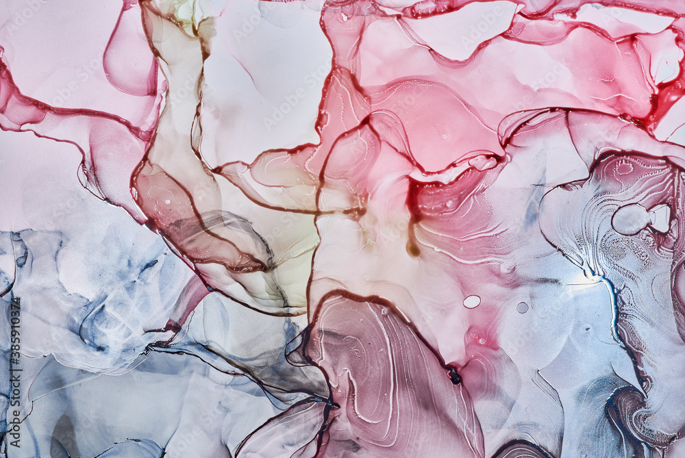 Fototapeta premium Fluid Art . Abstract colorful background, wallpaper. Mixing acrylic paints. Modern art. Marble texture. Alcohol ink colors translucent