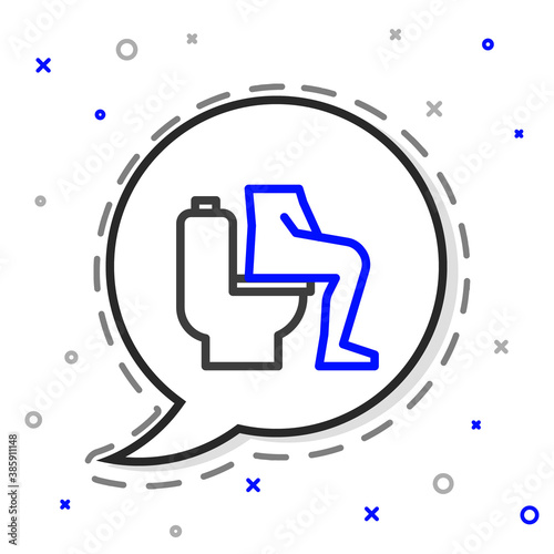 Line Men sitting on the toilet and Constipation are experiencing severe abdominal pain icon isolated on white background. Colorful outline concept. Vector.