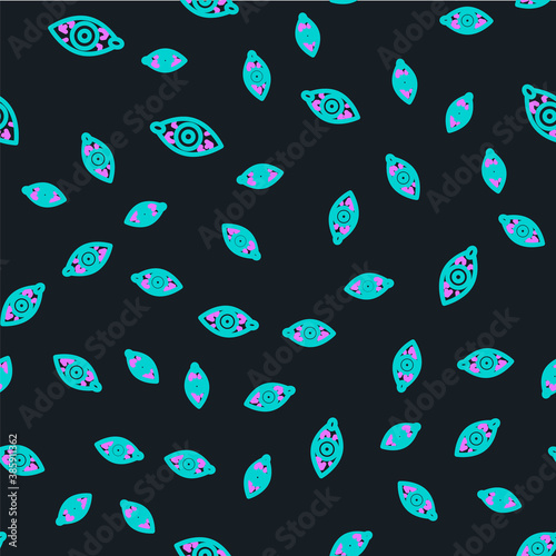 Line Reddish eye due to viral, bacterial or allergic conjunctivitis icon isolated seamless pattern on black background. Vector.