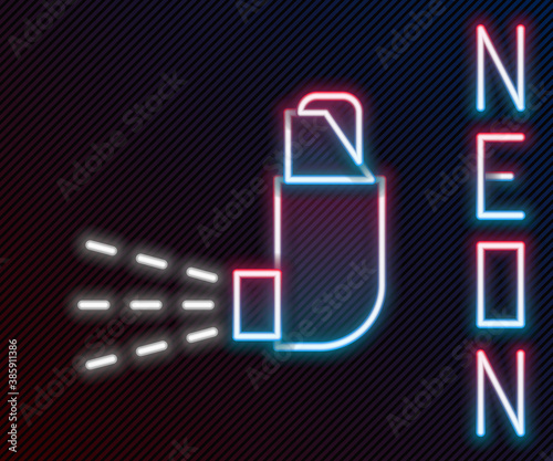 Glowing neon line Inhaler icon isolated on black background. Breather for cough relief, inhalation, allergic patient. Medical allergy asthma inhaler spray. Colorful outline concept. Vector.