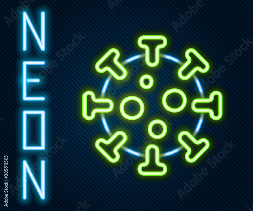 Glowing neon line Virus icon isolated on black background. Corona virus 2019-nCoV. Bacteria and germs, cell cancer, microbe, fungi. Colorful outline concept. Vector.