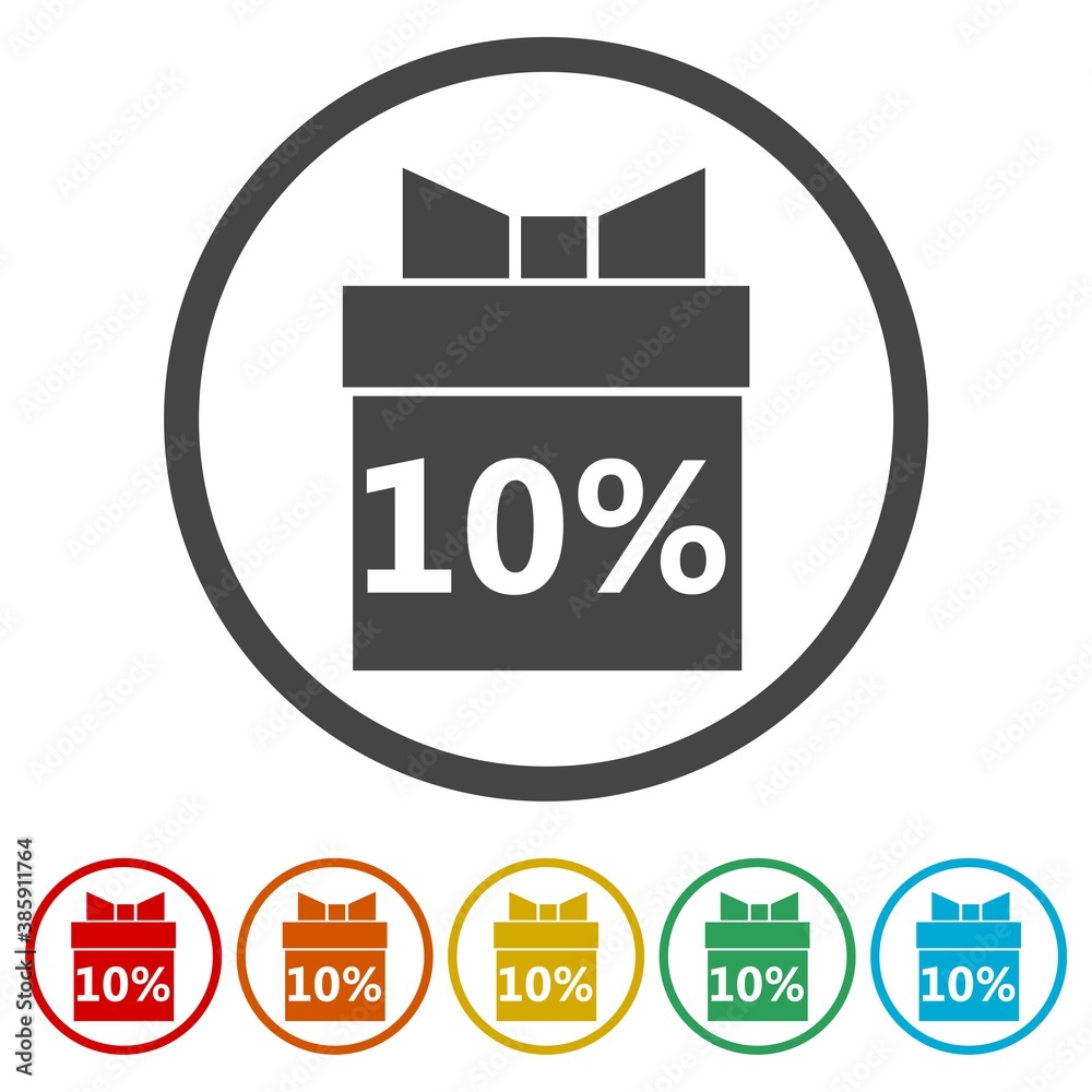 Ten discount percent girt ring icon, color set Ten discount percent girt ring icon, color set