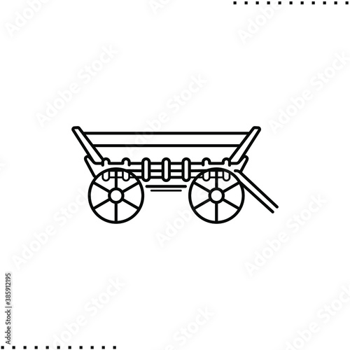 rural wagon, wooden cart vector icon in outline