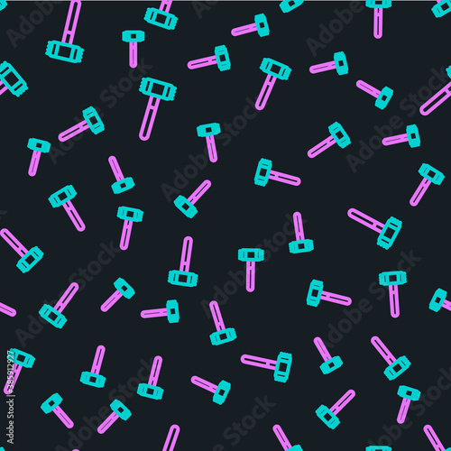 Line Kitchen hammer icon isolated seamless pattern on black background. Meat hammer. Vector.