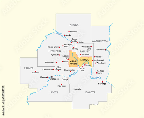 vector map of the Minneapolis-Saint Paul metropolitan area, Minnesota, United States