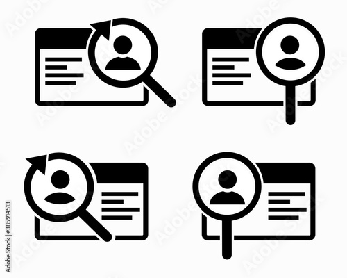 ID card icon with magnifying glass. Identification card. Looking for identity. Illustration vector