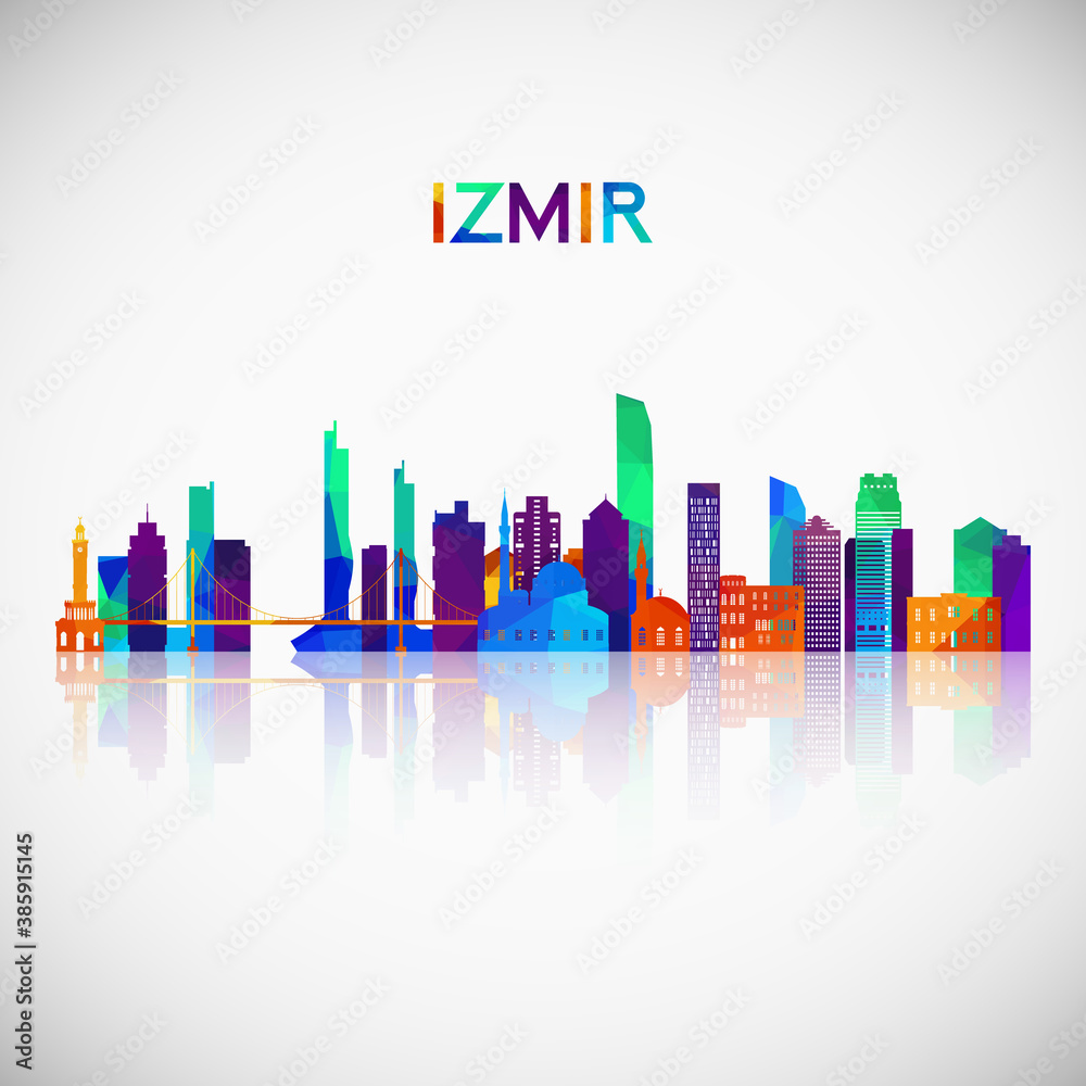 Izmir skyline silhouette in colorful geometric style. Symbol for your design. Vector illustration.