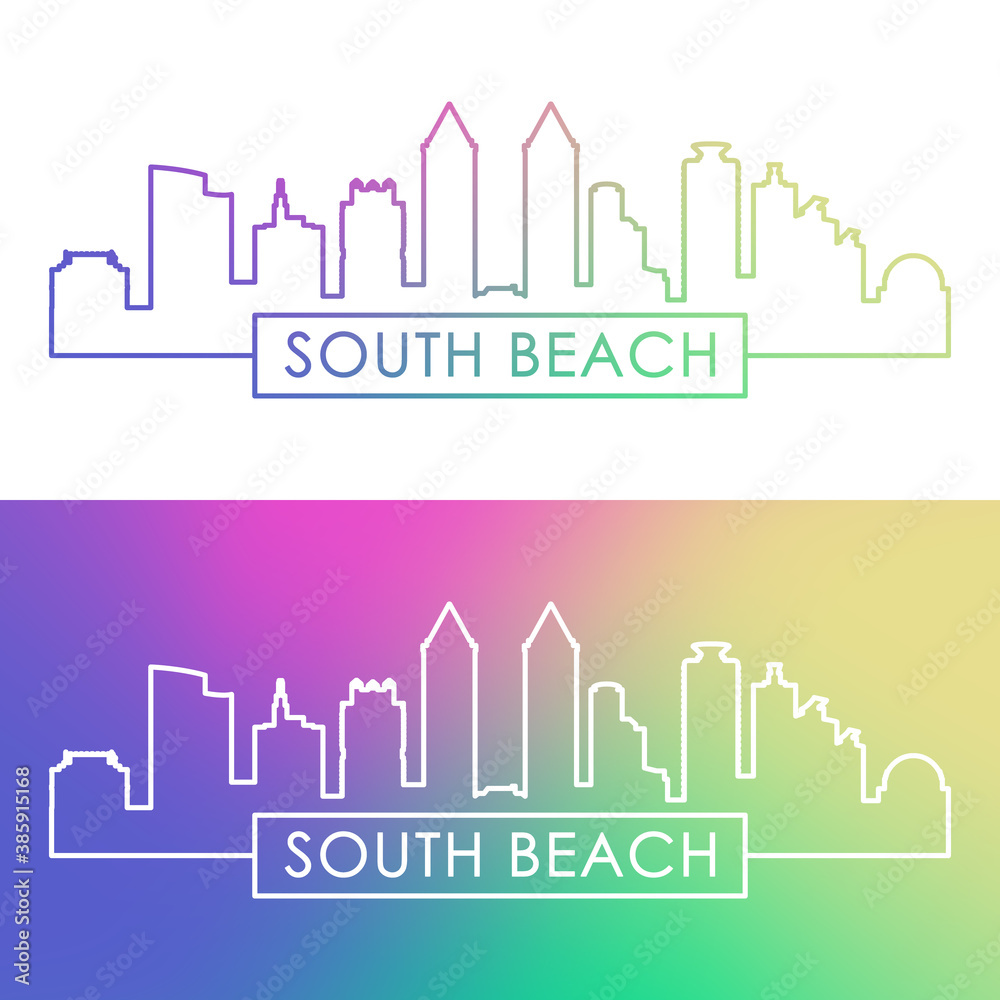 Miami South Beach skyline. Colorful linear style. Editable vector file.