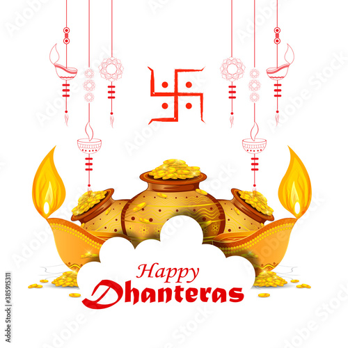 illustration of Gold coin in pot for Dhanteras celebration-Happy Dhanteras.
