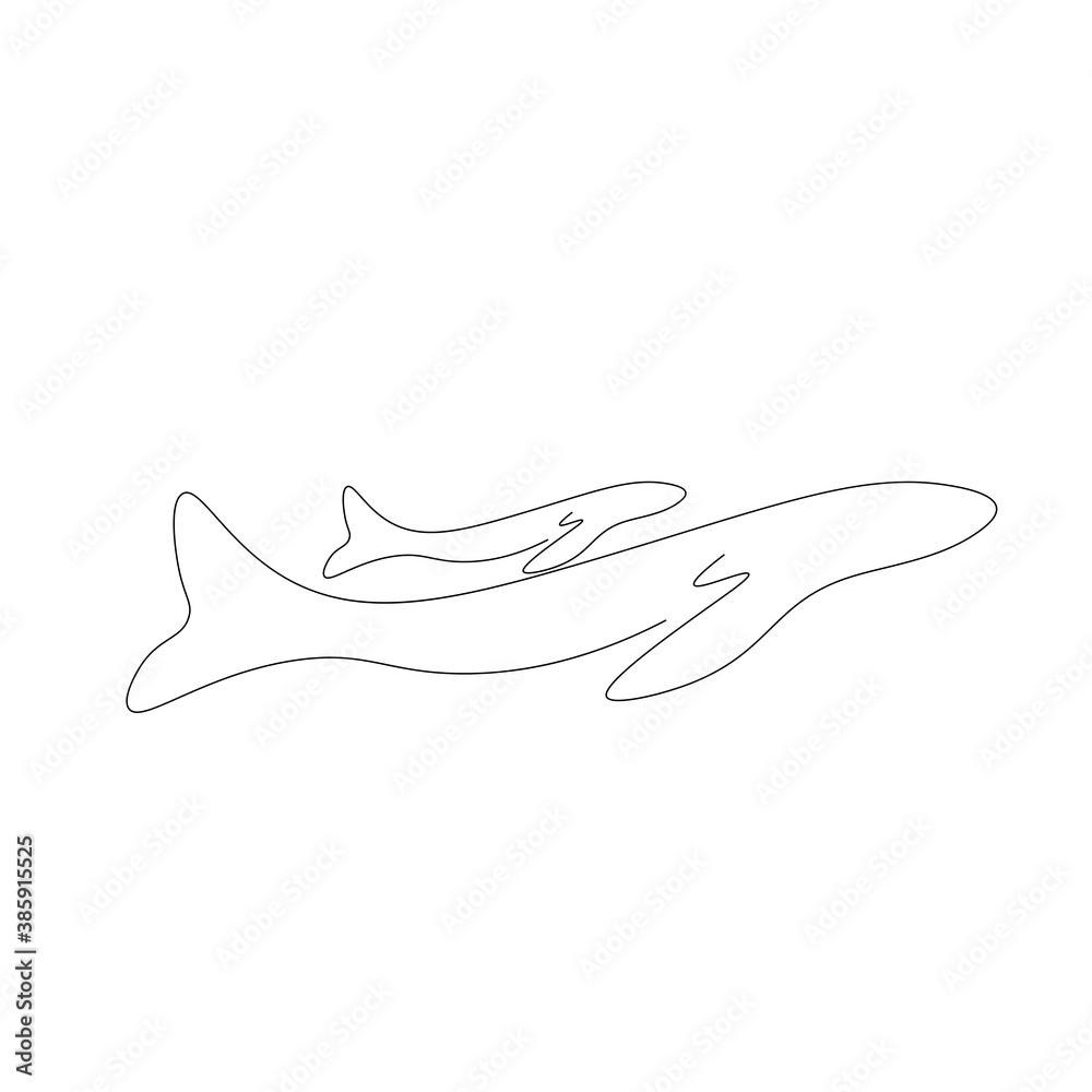 Whale family line drawing. Vector illustration Whale family line drawing. Vector illustration