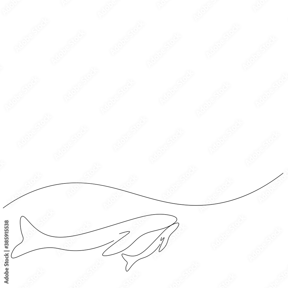 Whale family line drawing. Vector illustration Whale family line drawing. Vector illustration