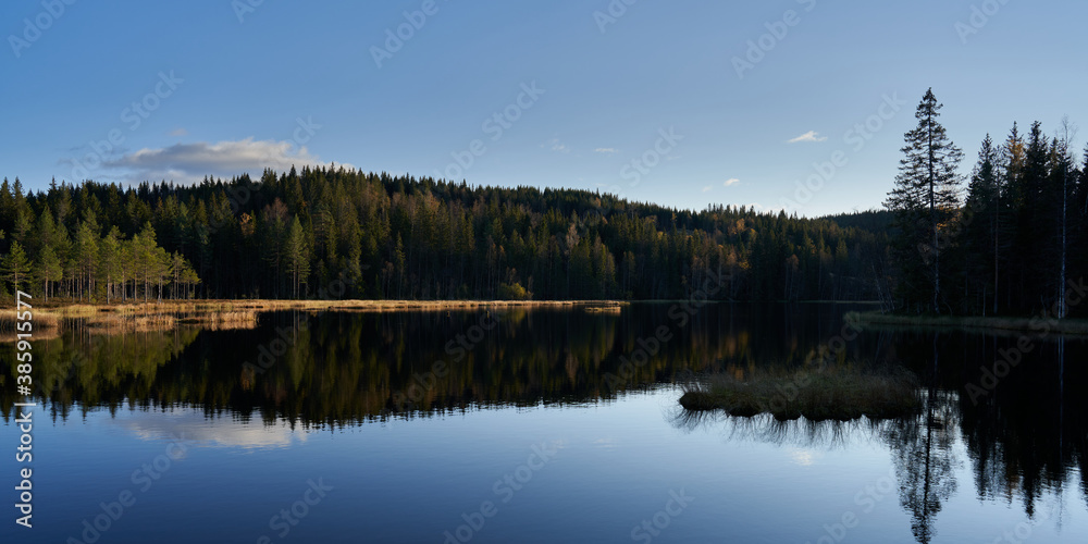 Triungsvanna, Oslomarka, Norway. Nature reserve. Shot in golden/blue hour in october.  A crisp and cold evening in Nordmarka.