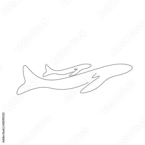 Whale family line drawing. Vector illustration