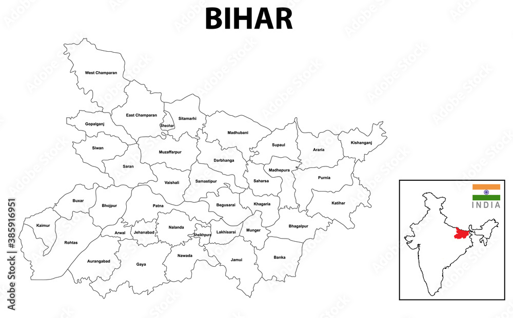 Bihar Map Bihar District Map Bihar Districts Map With Name Labels