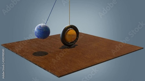 Movimiento pendular de dos esferas atravesando un anillo