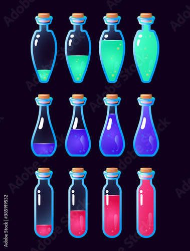 Set of gui animate potion bottle from low to full for game ui asset elements vector illustration