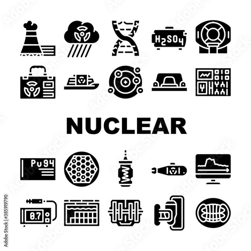 Nuclear Energy Power Collection Icons Set Vector