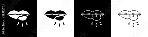 Set Herpes lip icon isolated on black and white background. Herpes simplex virus. Labial infection inflammation symbol. Vector.
