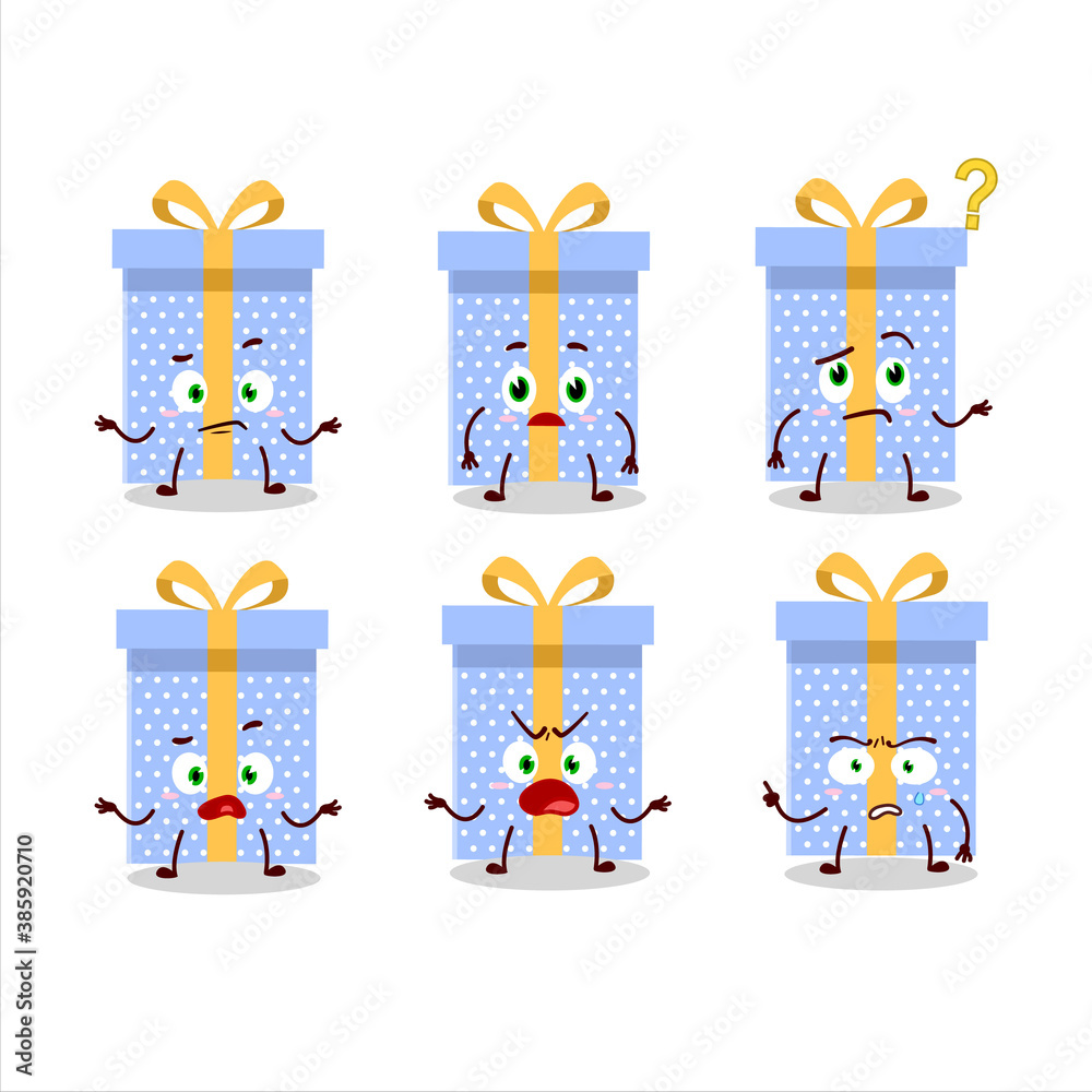 Cartoon character of blue christmas gift with what expression Cartoon character of blue christmas gift with what expression