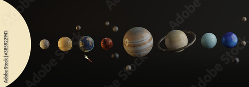 Little, toy planets of the Solar System. A 3d render.