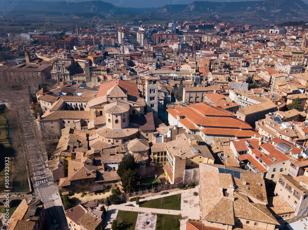 Aerial view of historic centre of Spanish town of Vic, Catalonia