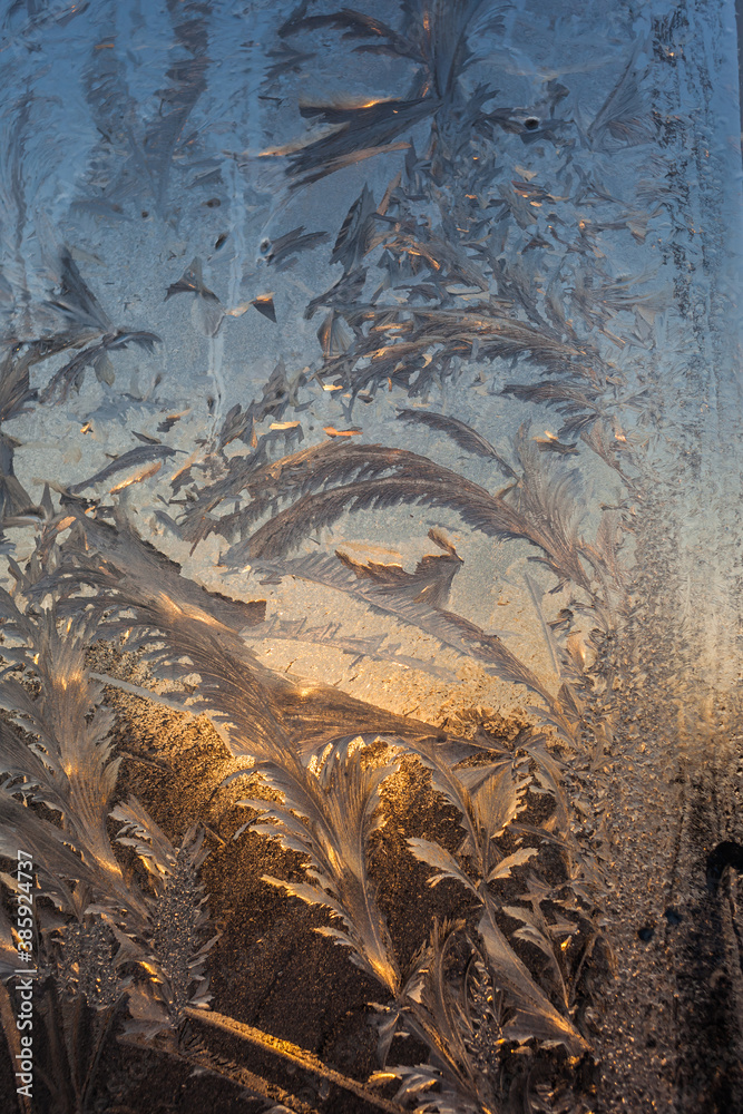 the frosty patterns on the window