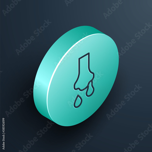 Isometric line Runny nose icon isolated on black background. Rhinitis symptoms, treatment. Nose and sneezing. Nasal diseases. Turquoise circle button. Vector.