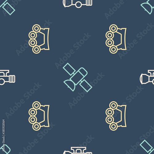 Set line Sniper optical sight, Brass knuckles and Satellite on seamless pattern. Vector.