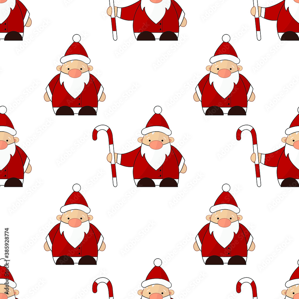 A seamless pattern with Santa Claus. Christmas template. Wrapping paper. White background. A seamless pattern with Santa Claus. Christmas template. Wrapping paper. White background.