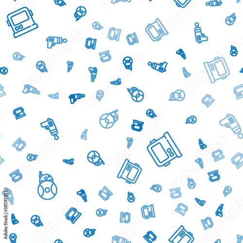 Set line Robot, Astronaut helmet and Ray gun on seamless pattern. Vector.