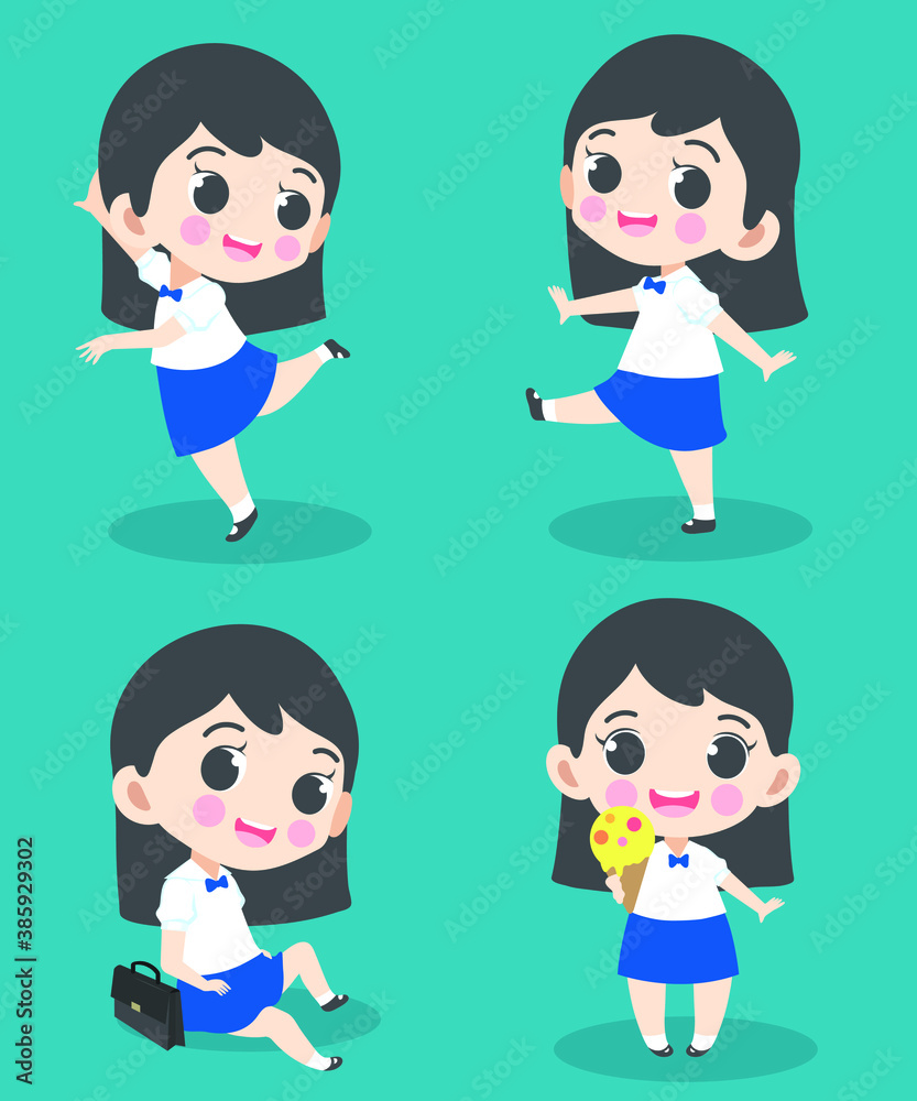 Asian student in school uniform. Thai student. Vector Illustrator. Student character vector. Asian student in school uniform. Thai student. Vector Illustrator. Student character vector.