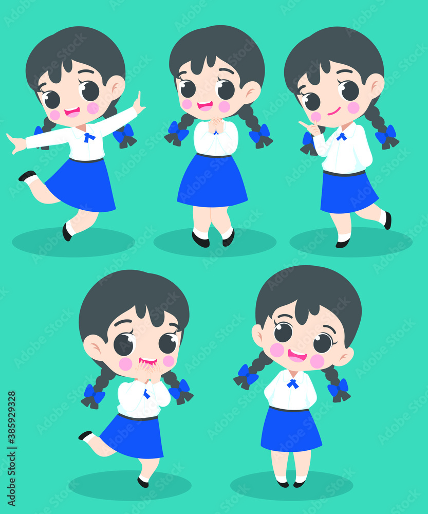 Asian student in school uniform. Thai College student in uniform. Vector Illustration. Student character vector. Asian student in school uniform. Thai College student in uniform. Vector Illustration. Student character vector.