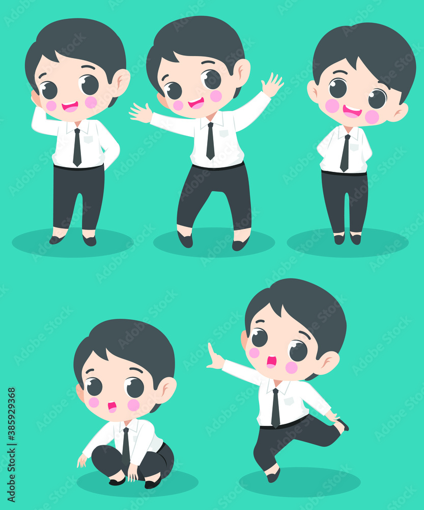 Asian student in school uniform. Thai College student in uniform. Vector Illustration. Student character vector. Asian student in school uniform. Thai College student in uniform. Vector Illustration. Student character vector.