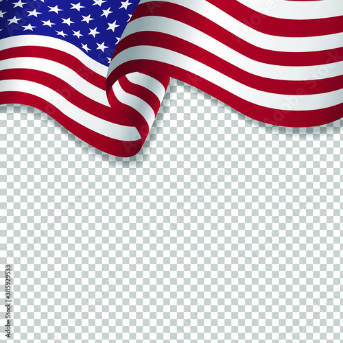 Waving flag of the United States of America for independence Day isolated on transparent background