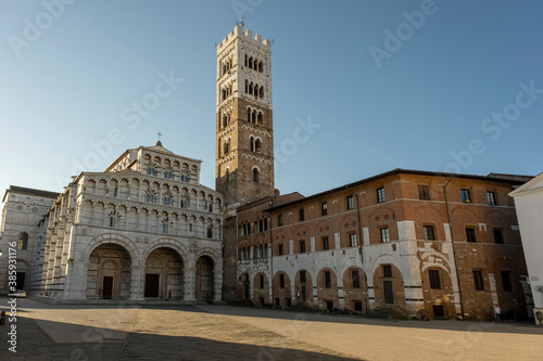 View of Lucca Cathedral, a Roman Catholic cathedral dedicated to Saint Martin of Tours in Lucca, Tuscany, Italy