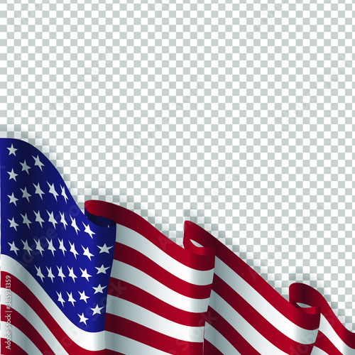 Waving flag of the United States of America for independence Day isolated on transparent background