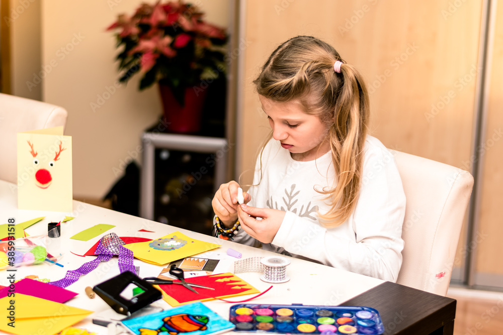 Fototapeta premium lovely child creating dyi creative stuff