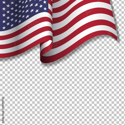 Waving flag of the United States of America for independence Day isolated on transparent background