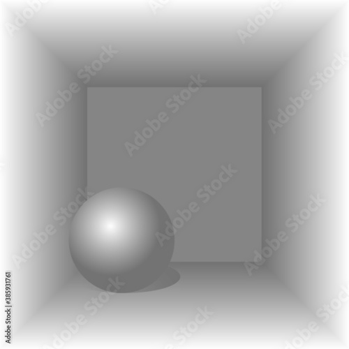 Abstract geometric shapes ball inside a square. A sphere inside a cube. Geometric shapes ball and square. Sphere and cube. Volumetric image with shadows. Place for text. Background image. photo