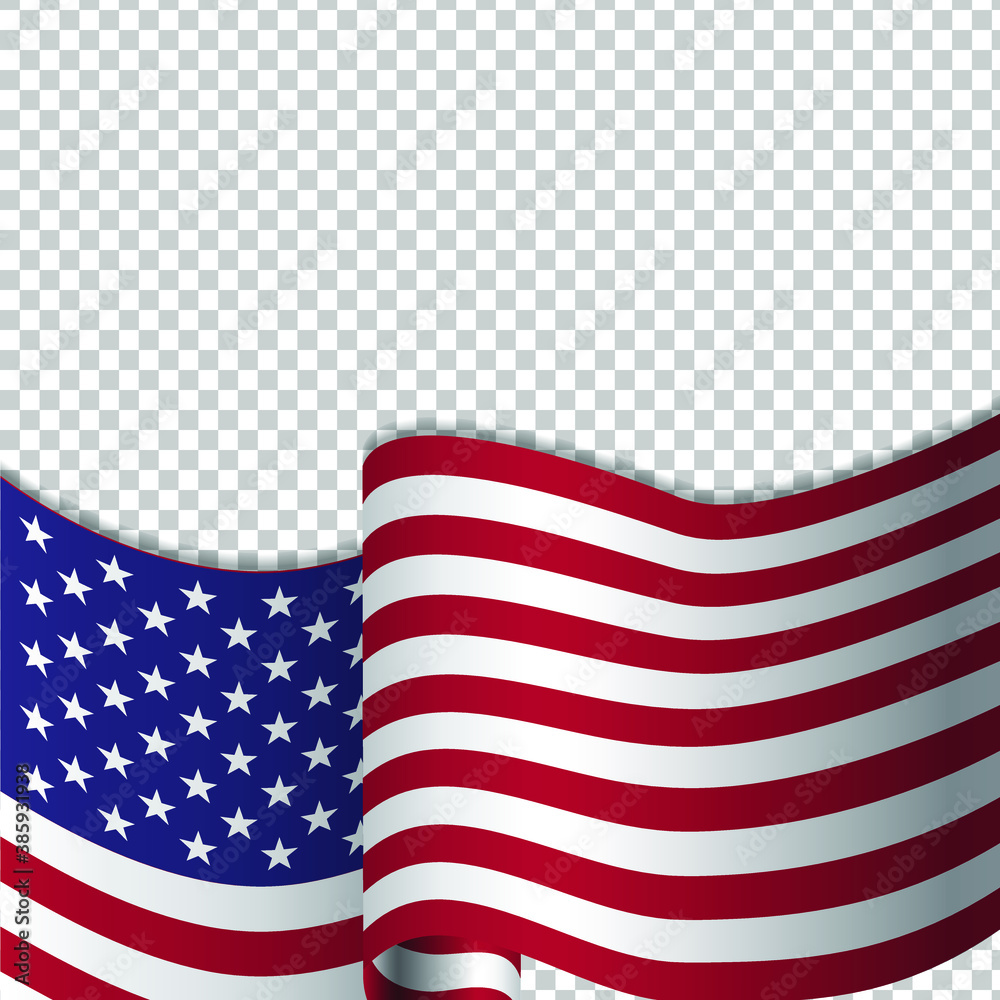 Obraz premium Waving flag of the United States of America for independence Day isolated on transparent background