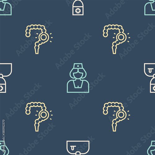 Set line Male doctor, Gut constipation and Nurse on seamless pattern. Vector.
