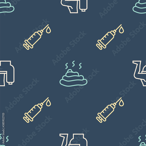 Set line Constipation, Syringe and Shit on seamless pattern. Vector.