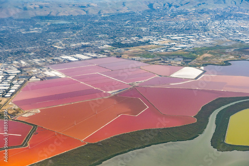 Aerial view of salt ponds near San Francisco in California