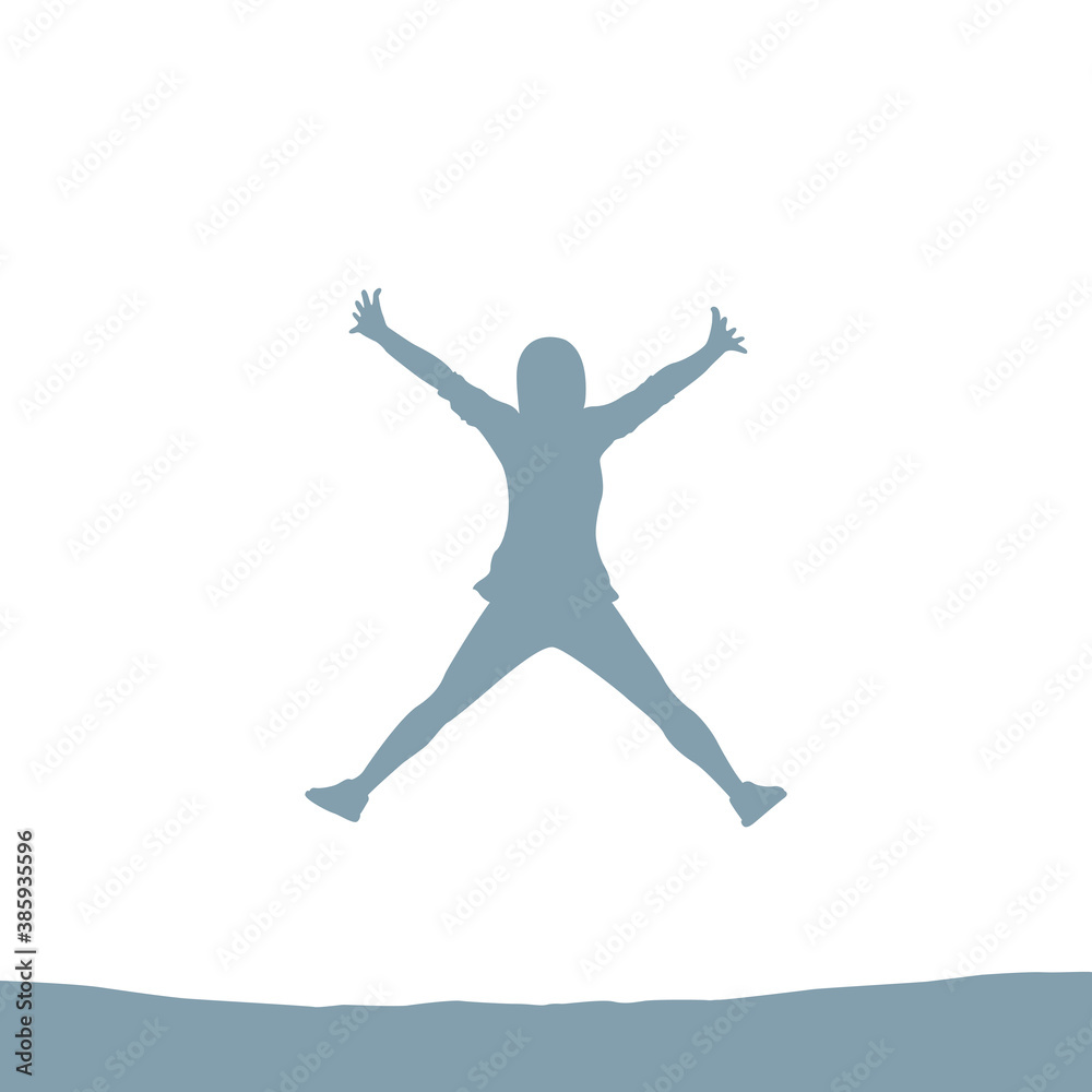 happy jumping girl silhouette isolated on white vector illustration EPS10