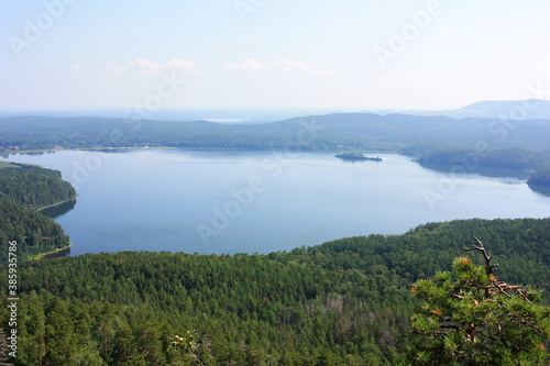 View of the Siberian taiga from the stone ridge