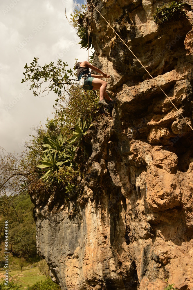 Rock climbing in the steep mountains of Chiapas in Mexico Rock climbing in the steep mountains of Chiapas in Mexico