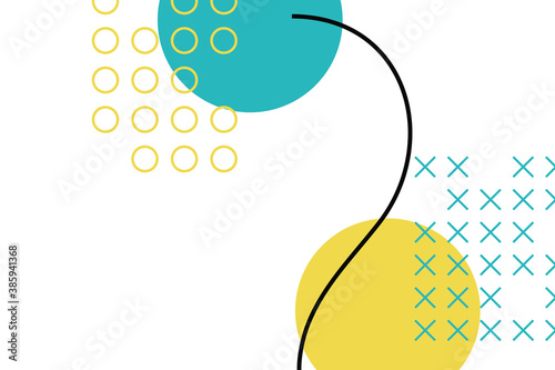 Abstract background made with colorful, geometric shapes in blue and yellow colors. Simple, modern and playful vector art in Memphis style