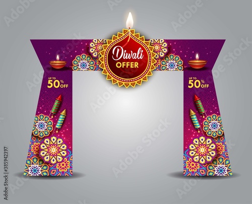 happy Diwali offer entrance arch design front view. use fore printable file. vector illustration