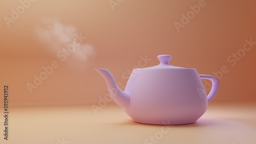 3d render pink teapot on orange background